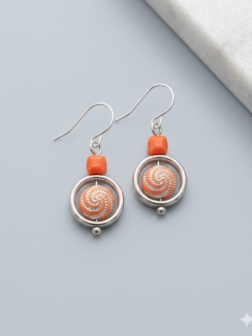 Handmade Orange Spiral Drop Earrings